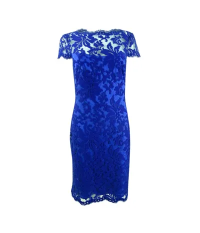 Pre-owned Tadashi Shoji Damen Bestickt Etuikleid In Blau