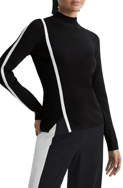 Reiss Black/white Anna Contrast Stripe Long Sleeve Top In Black White