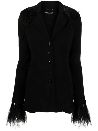 Alberta Ferretti Goose-feather Trim Button-up Jacket In Black