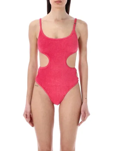 Attico Terry-cloth Cut-out Swimsuit In Red