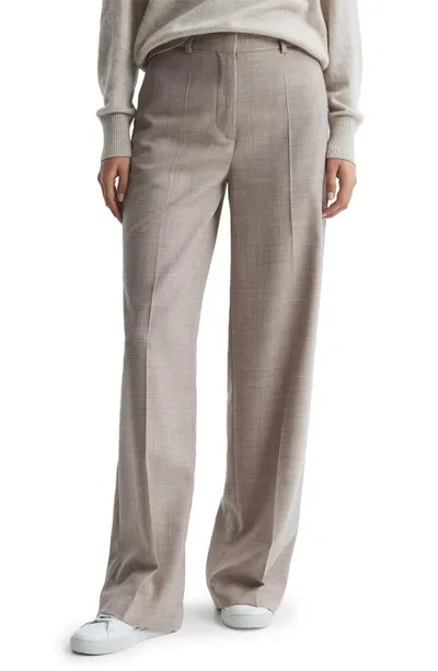 Reiss Oatmeal Wool Blend Wide Leg Suit Trousers