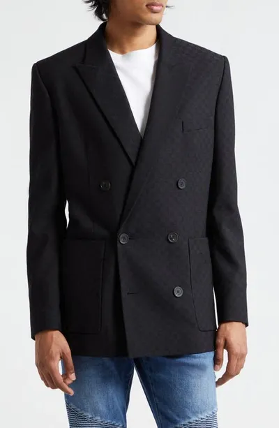 Balmain Monogram-jacquard Wool Blazer In Black