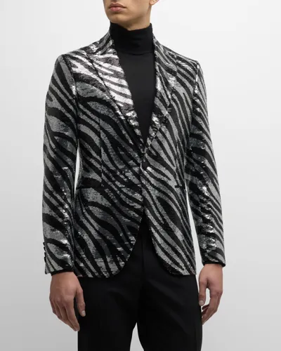 Etro Men's Sequin Zebra Tuxedo Jacket In Bicolour