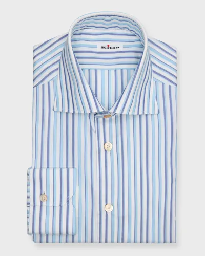 Kiton Men's Striped Cotton Dress Shirt In Blue