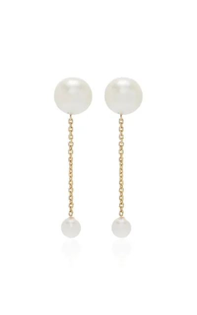 White/space Baby 14k Yellow Gold Pearl Earrings In White