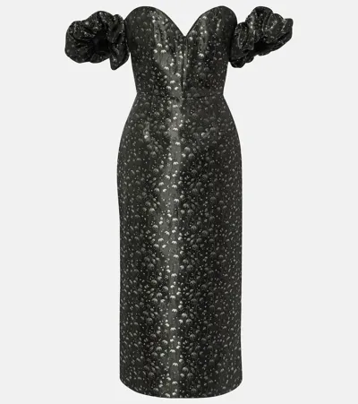 Markarian Adelaide Metallic Brocade Midi Dress In Black