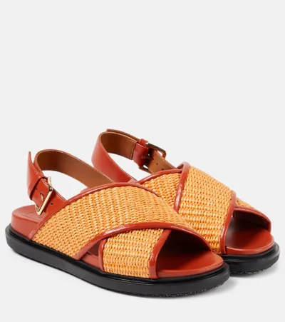 Marni Fussbett Raffia Crisscross Slingback Sandals In Orange