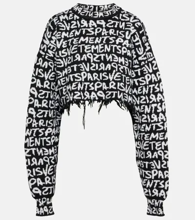 Vetements Monogram Cropped Wool Sweater In Multicolor