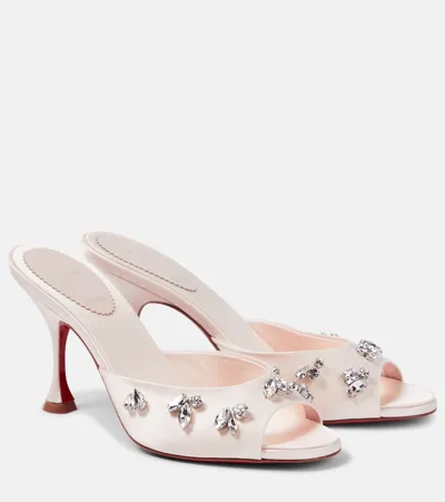 Christian Louboutin Degraqueenie Silk Embellished Red Sole Sandals In Leche