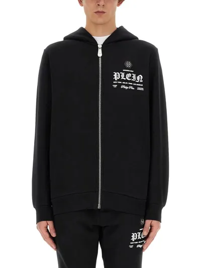 Philipp Plein Logo Printed Zipped Hoodie In Black