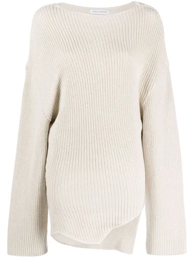 Jade Cropper White Asymmetric Organic Cotton Jumper In Neutrals