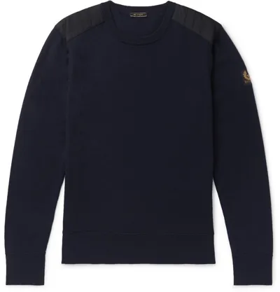 Pre-owned Belstaff Kerrigan Crew Neck Jumper Merino Wool Washed Marine In Marineblau