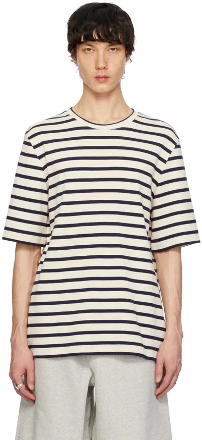 Jil Sander Beige & Navy Multistripe T-shirt In 124 Mariniere