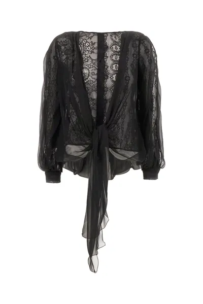 Alberta Ferretti Lace Detailed Draped Blouse In Black