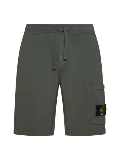 Stone Island Drawstring Logo Patch Shorts In Green