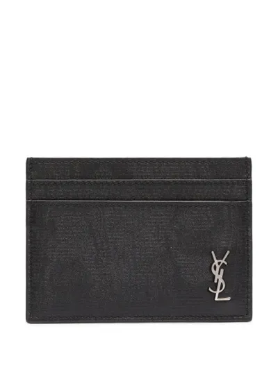 Saint Laurent Cassandre Tiny Leather Card Case In Black