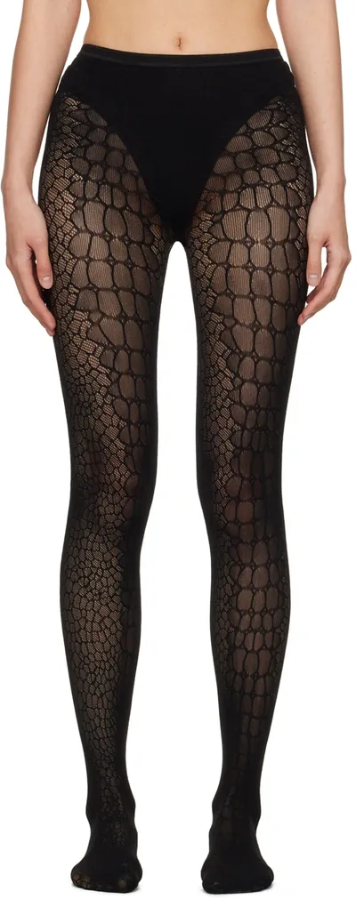 Alaïa Black Croco Tights In 995 - Noir Alaia