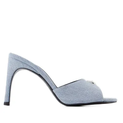 Coperni Denim Logo Mules -  - Blue - Cotton In Grey