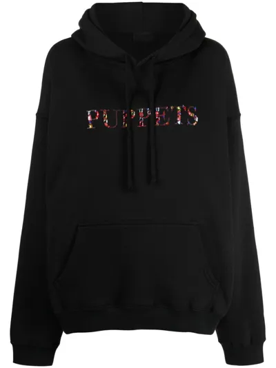 Puppets And Puppets Black Logo-embellished Hoodie