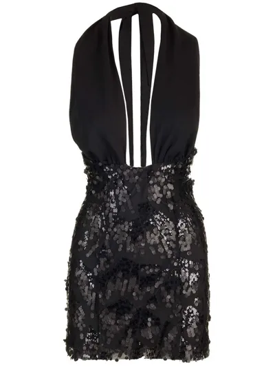 Rotate Birger Christensen Rotate Sequin Embellished Halterneck Mini Dress In Black