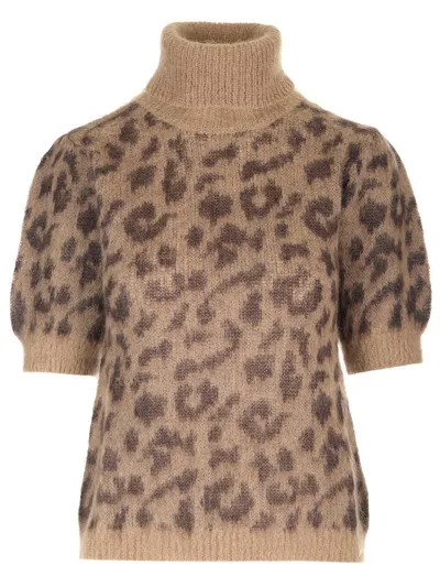 P.a.r.o.s.h . Leopard Pattern Knit Top In Beige