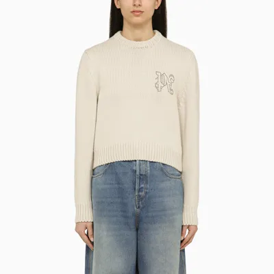 Palm Angels White Wool-blend Sweater With Logo