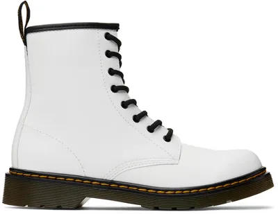 Dr. Martens' Kids White 1460 Big Kids Boots In White Romario