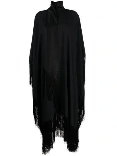 Taller Marmo Mrs Ross Belted Fringed Crepe Kaftan In Black