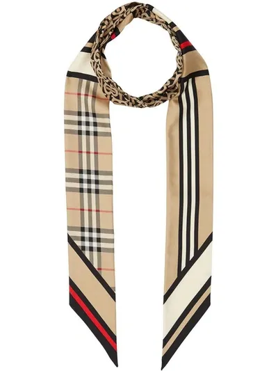 Burberry Montage-print Silk Skinny Scarf In Archive Beige