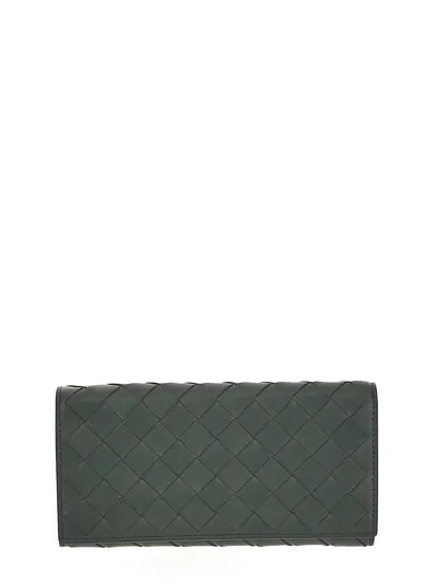 Bottega Veneta Intrecciato Large Flap Wallet In Green