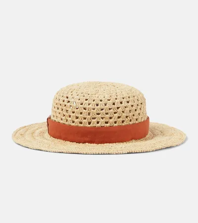 Chloé Leather-trimmed Raffia Hat In Neutral