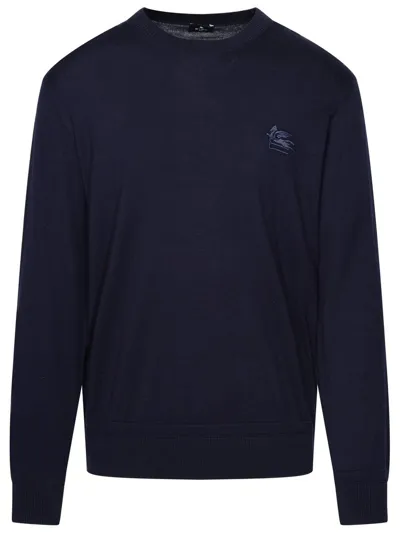 Etro Pegaso Embroidered Knit Jumper In Blue