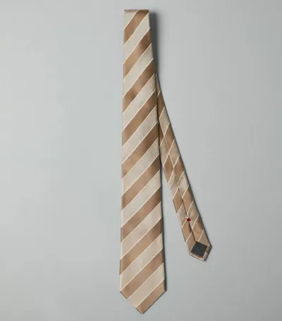 Brunello Cucinelli Silk Herringbone Tie In Nude & Neutrals