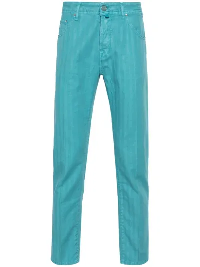 Jacob Cohen Scott Slim-leg Herringbone Trousers In Light Blue