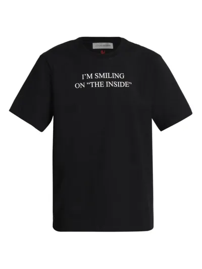 Victoria Beckham Womens Black Text-print Organic-cotton T-shirt In Black Im Smiling On The Inside