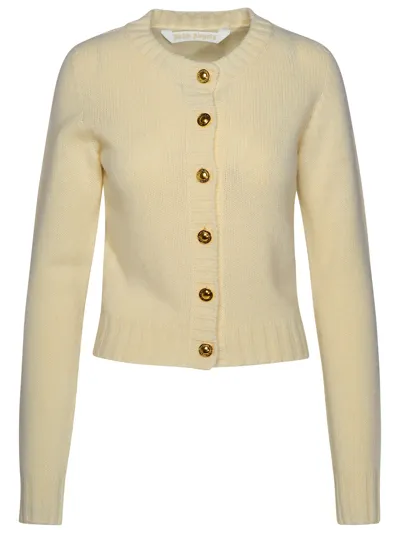 Palm Angels Curved Logo Buttoned Cardigan In White