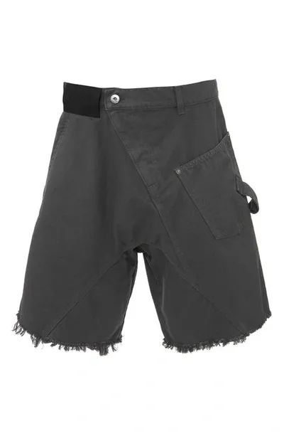 Jw Anderson Deconstructed Frayed Cotton Shorts In Grey