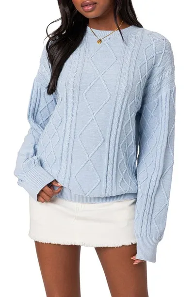 Edikted Women's Jessy Cable Knit Oversized Sweater In Light-blue