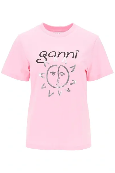 Ganni Logo-print Organic Cotton T-shirt In Pink