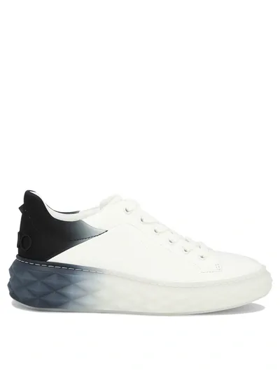 Jimmy Choo Diamond Maxi Logo-embossed Leather And Woven Low-top Trainers In White,blue