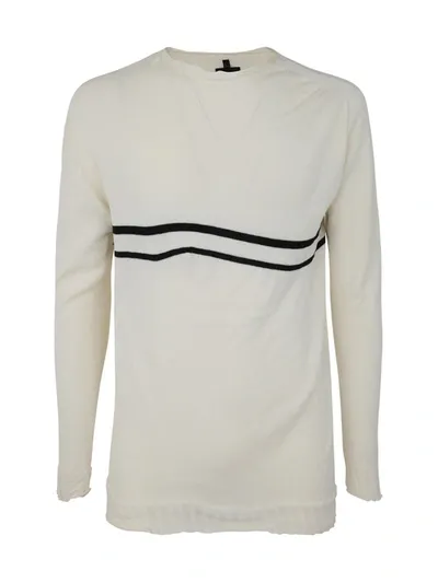 Md75 Striped Round Neck Pullover In White