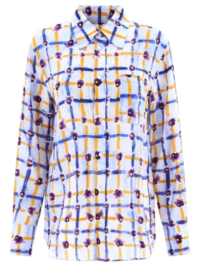 Marni Mix-print Pointed-collar Silk Shirt In Light Blue