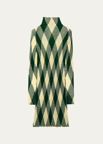 Burberry Signature Check Rouched Dress In Green