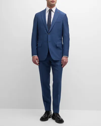 Isaia Men's Solid Wool-mohair Suit In Medium Blue