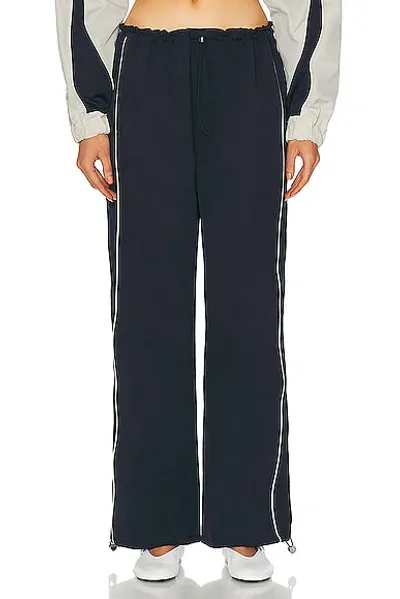 Grlfrnd Cinched Waist Wide Leg Pant In Navy & Ivory