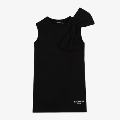 Balmain Kids' Girls Black Cotton Bow Dress