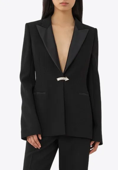 Chloé Crystal-embellished Satin-trimmed Wool-crepe Blazer In Black