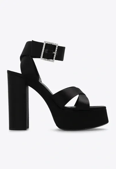 Saint Laurent Bianca Satin Buckle Platform Sandals In Black