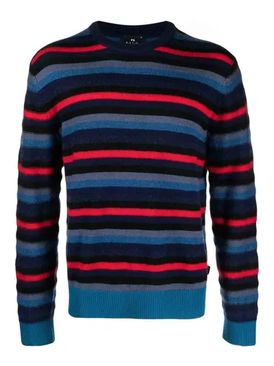 Paul Smith Crew-neck Stripe-pattern Jumper In Dark Blue