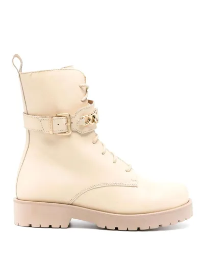 Twinset 40mm Leather Ankle Boots In Cream